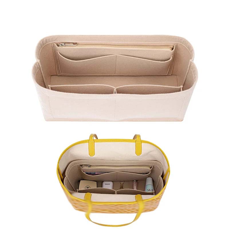 Luxury Skincare Box - Felt ใส่กระเป๋าเครื่องสําอางค์ใส่สําหรับ Goyard Tote,กระเป๋าแต่งหน้าพร้อมซิป, กระเป๋าด้านใน Fit