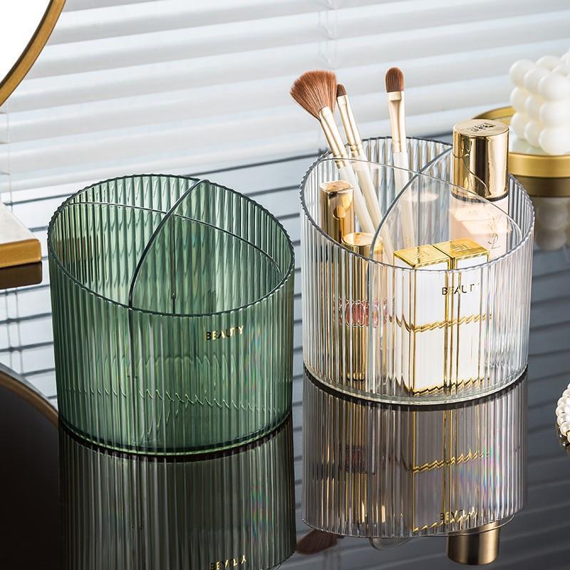 Luxury Skincare Box - กล่องเก็บของแบบโปร่งใสสุดหรูสำหรับวางบนโต๊ะ พร้อมช่องด้านหน้าต่ำและช่องด้านหลังสูงสำหรับจัดเก็บเครื่องสำอางและผลิตภัณฑ์บำรุงผิว
